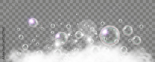 Air bubbles on a transparent background. Soap foam vector illustration.
