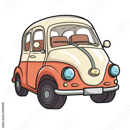 Little retro cartoon car. Vector illustration isolated on white background
