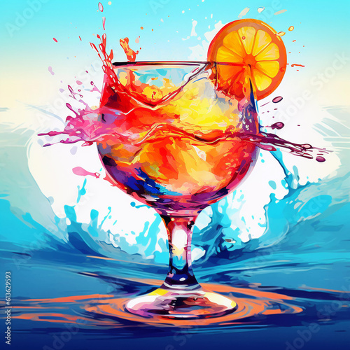 Summer Beach Cocktail Splash Illustration Generative AI