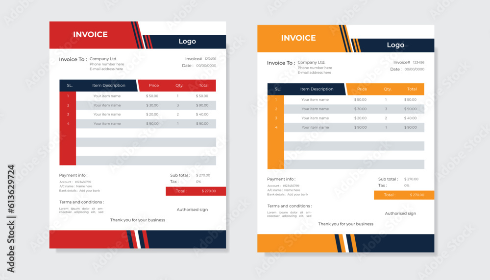 Modern corporate business invoice design template .