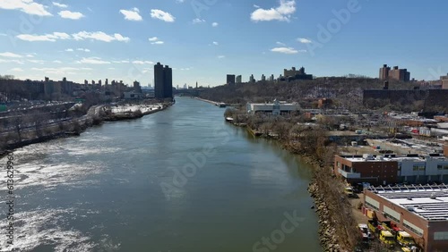 Low Level Aerial View of the Harlem River in The Bronx photo