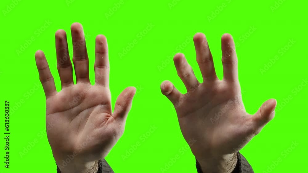Vid o stock male palm hands gestures green screen background palm