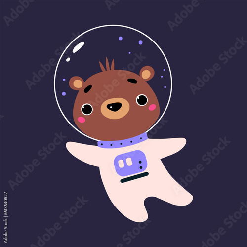 Space Adventure with Bear Astronaut in Spacesuit Floating Exploring Galaxy Vector Illustration