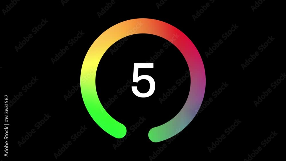 10 seconds gradient circle animated indicator countdown on black ...