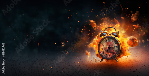 Obraz na płótnie Concept of time. Clock on fire exploding. Watch on fire. Generative AI. w salonie