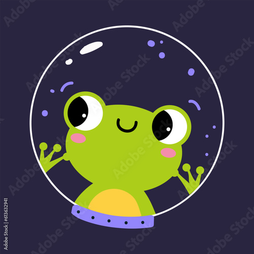 Space Adventure with Frog Astronaut in Helmet Floating Exploring Galaxy Vector Illustration