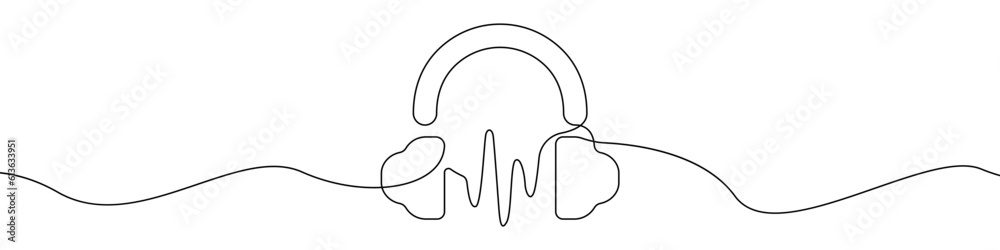 Headphone icon line continuous drawing vector. One line Headset icon vector background. Headphone and sound wave icon. Continuous outline of a Headphone with microphone icon. Headphone icon line continuous drawing vector. One line Headset icon vector background. Headphone and sound wave icon. Continuous outline of a Headphone with microphone icon.