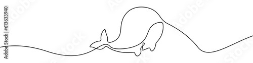 Sea whale icon line continuous drawing vector. One line killer whale icon vector background. Whale cute icon. Continuous outline of a Whale icon.