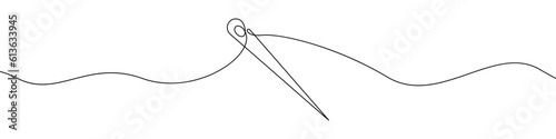 Needle icon line continuous drawing vector. One line Needle icon vector background. Sewing needle icon. Continuous outline of a Sewing needle icon.
