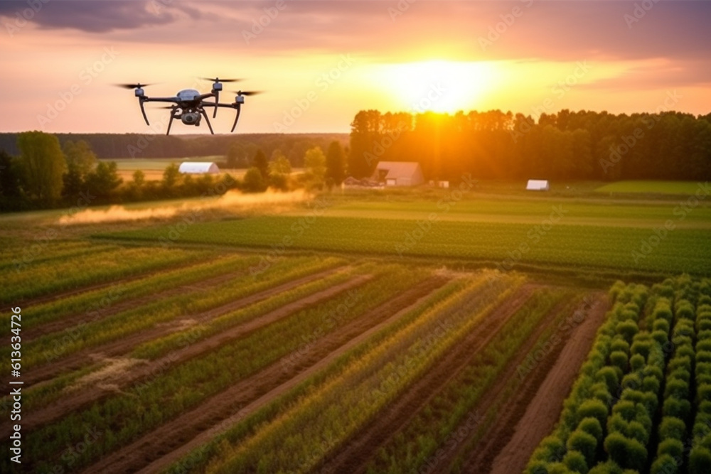 Fototapeta premium a drone hovering over a farm, showcasing precision agriculture