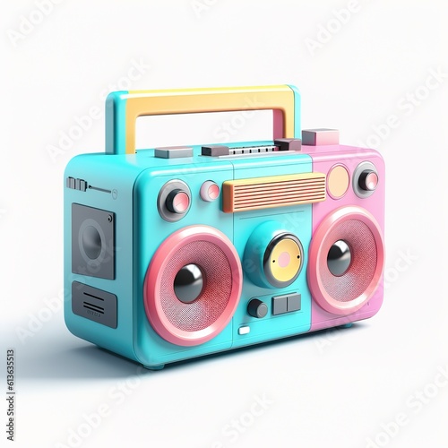 cartoon pink blue boombox, sound and record, retro tape recorder. generated ai