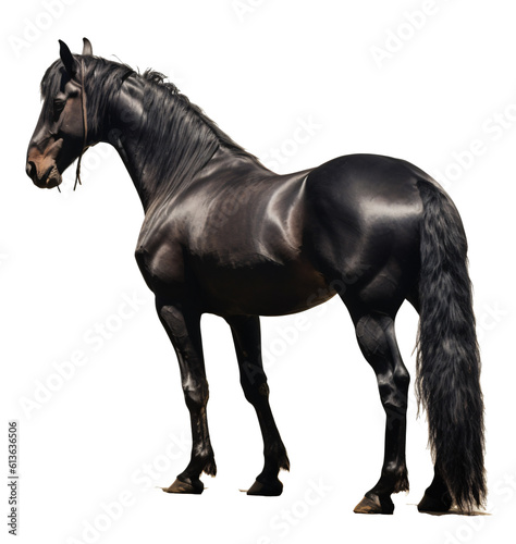 Dark horse side back isolated on the transparent background PNG. AI generative.