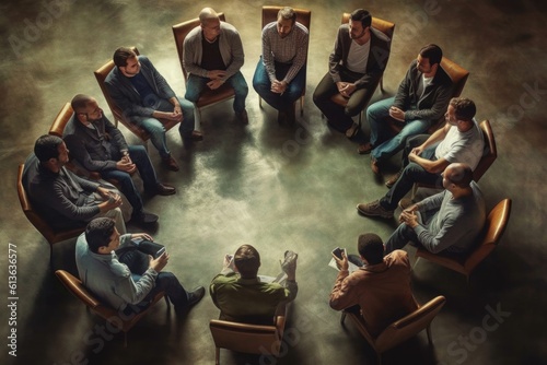 People at support group meeting for mental health and addiction issues in anonymous community space