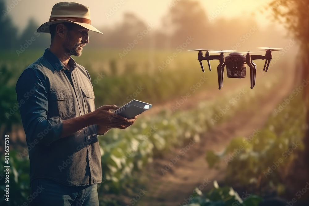 Farmer using modern technologies in agriculture