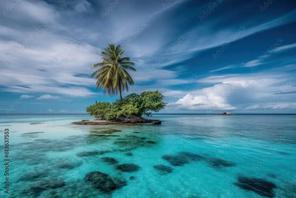 A serene beachscape with pristine white sand, crystal-clear turquoise water, and palm trees swaying in the gentle breeze, inviting relaxation and escape A serene beachscape with pristine white sand, crystal-clear turquoise water, and palm trees swaying in the gentle breeze, inviting relaxation and escape