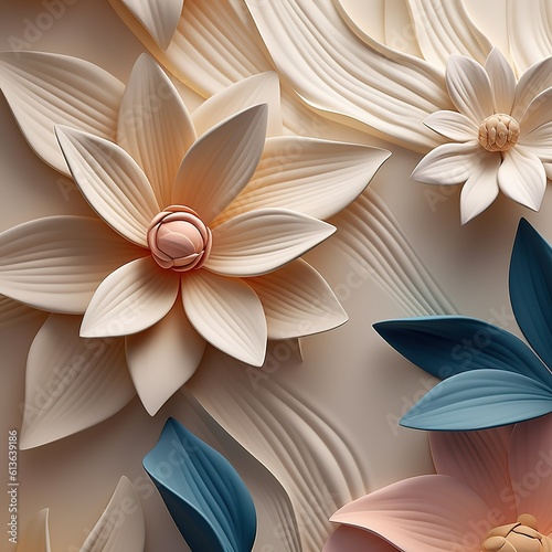 Flowers in volumetric style. Luxury floral elements, botanical background or wallpaper design, prints and invitations, cards. Beautiful bouquet of flowers Generative AI