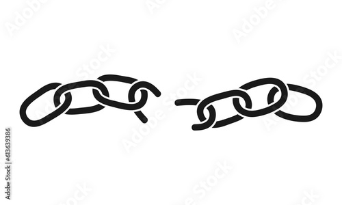 Hand drawn cute illustration of broken chains. Flat vector liberation from slavery or habit in doodle style. Psychotherapy. Mental health, crisis, depression cure sticker, icon. Isolated.