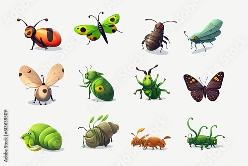 various bugs and insects isolated on a white background. Generative AI © Vusal