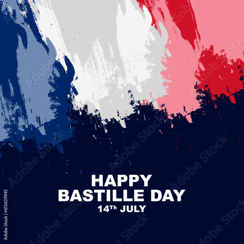 Happy Bastille Day, a national holiday celebrated on the 14th of july in france, greeting card poster design with abstract paint splatter flag shape decoration