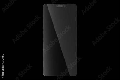 Protective glass for phone. Realistic reflection. Glass on black background. Vector illustration.	