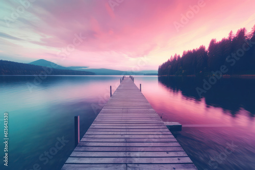 A serene sunset over a peaceful lake, with soft pastel colors and a sense of calmness, creating a soothing and contemplative mood