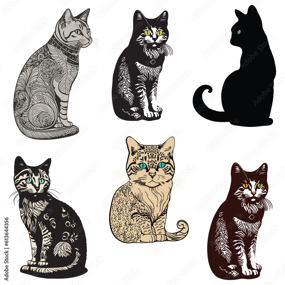 Obraz premium Cat group silhouette isolated on white background