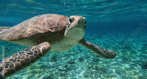 The green sea turtle swimming photo