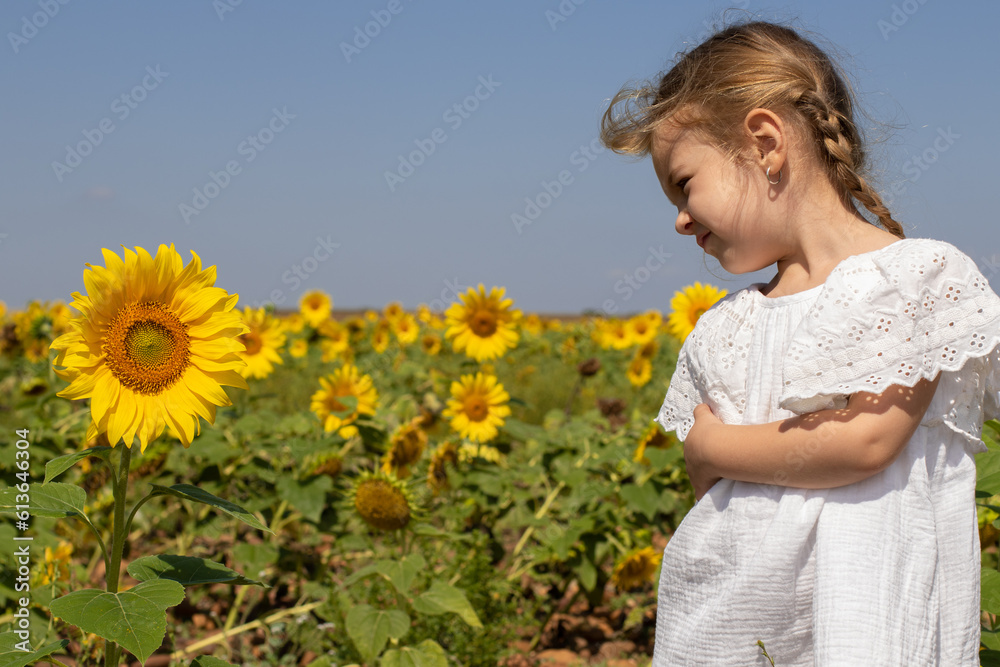 blond girl in the sunflowers enjoying nature blond girl in the sunflowers enjoying nature