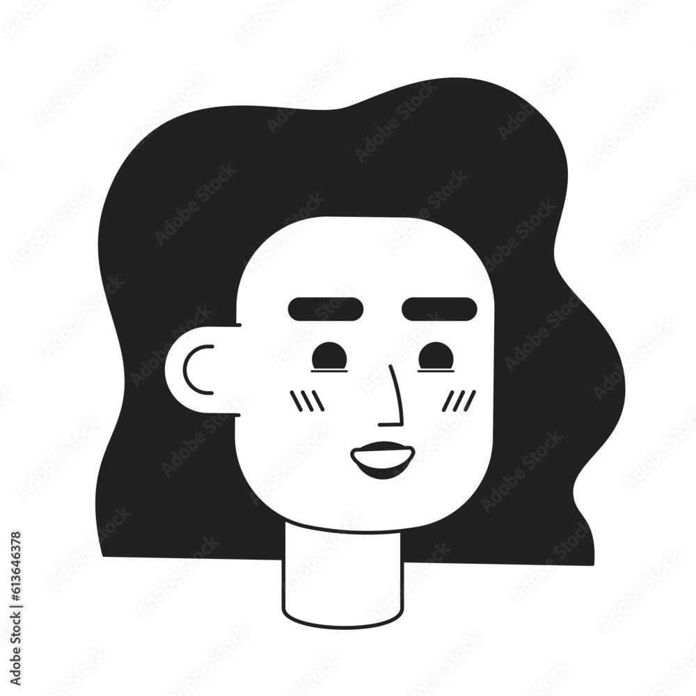 Hispanic latinamerican woman with wavy hairstyle monochrome flat linear ...