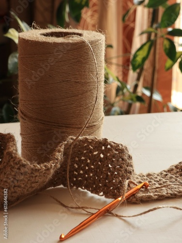 Crochet from jute and croched hook as eco style collection