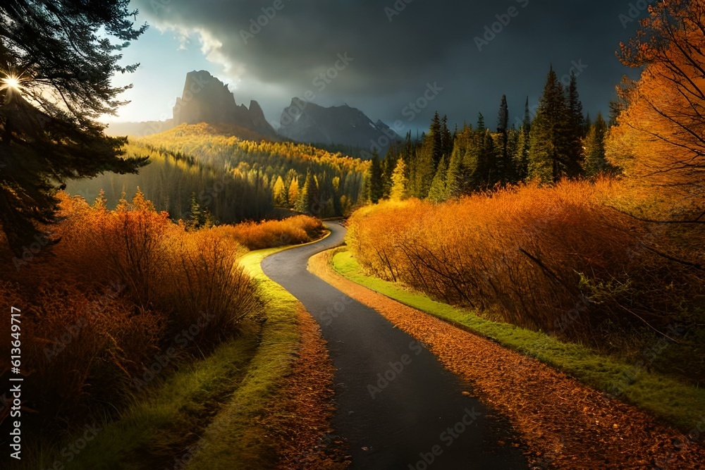 Road passing from the forest with autumn season