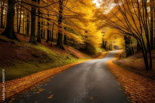 Road passing from the forest with autumn season