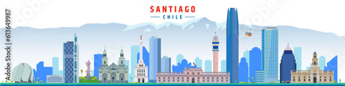 Santiago de Chile city skyline travel and tourism concept with modern and historical buildings vector illustration