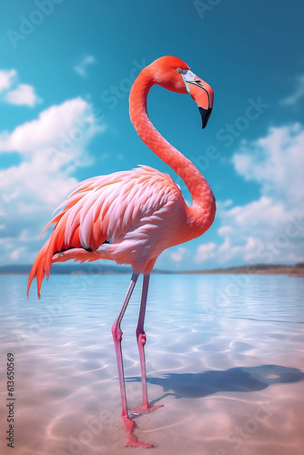 pink flamingo in the water generated AI