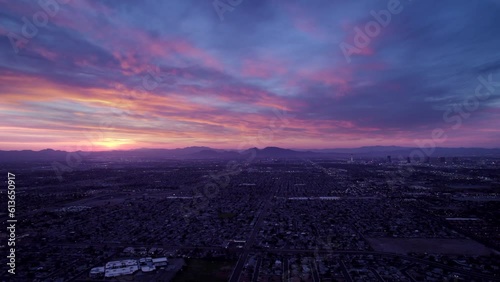 Aerial view of Las Vegas during beautiful sunrise.  Fabolous  morning in Las Vegas Nevada.