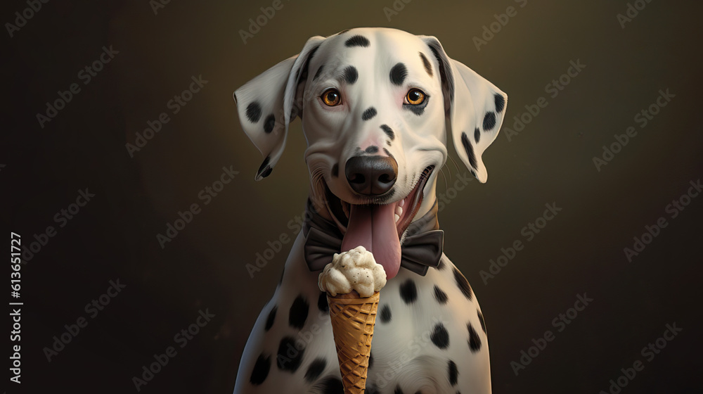 Niedlicher Dalmatiner isst ein Eis.