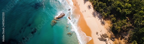 Aerial View  Summer Beach and Sparkling Blue Ocean Under a Clear Sky