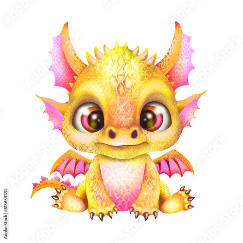 Dragon illustration, cute baby dragon, symbol of the year 2024, dragon with big eyes