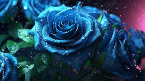 Vivid blue roses in the morning dew wallpaper