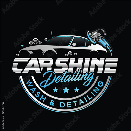 Mobile valeting and detailing service company circular logo with car and buffer