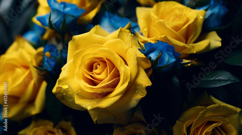 yellow roses on blue background