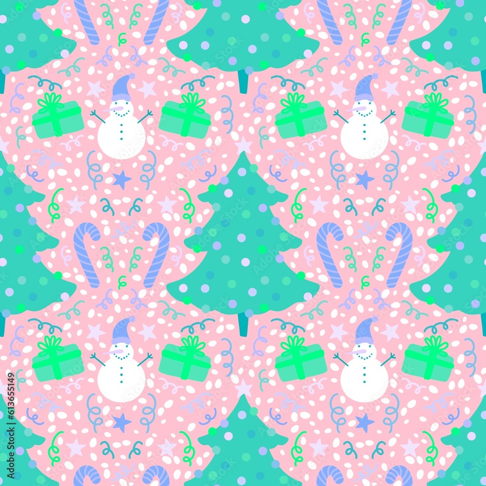 Winter cartoon seamless Christmas and snowman and gifts box and candy pattern for wrapping paper and fabrics