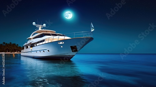 yacht with half moon Generative AI © pector