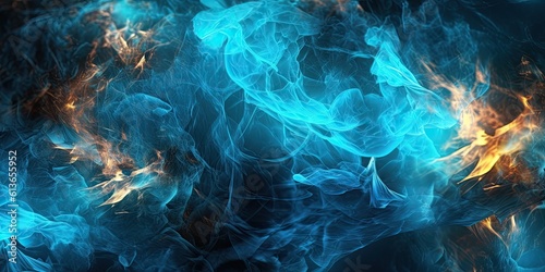 blue smoke and fire with space for copy as a background for mock-ups in a commercial-themed image as a JPG horizontal format. generative ai