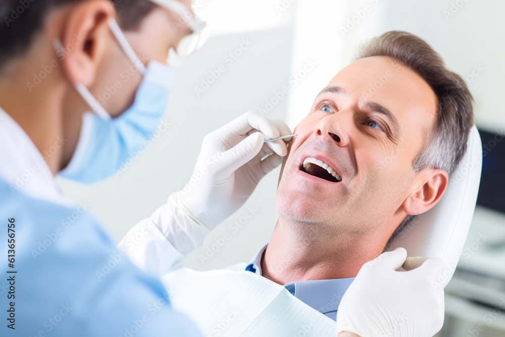 Doctor performing a dental examination on a patient, doctor, hospital Generative AI Doctor performing a dental examination on a patient, doctor, hospital Generative AI