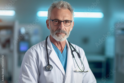 Portrait of a doctor with a confident expression, standing in front of medical equipment, doctor, hospital Generative AI