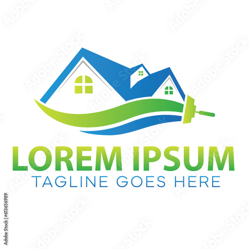 home paint logo with paint brush icon