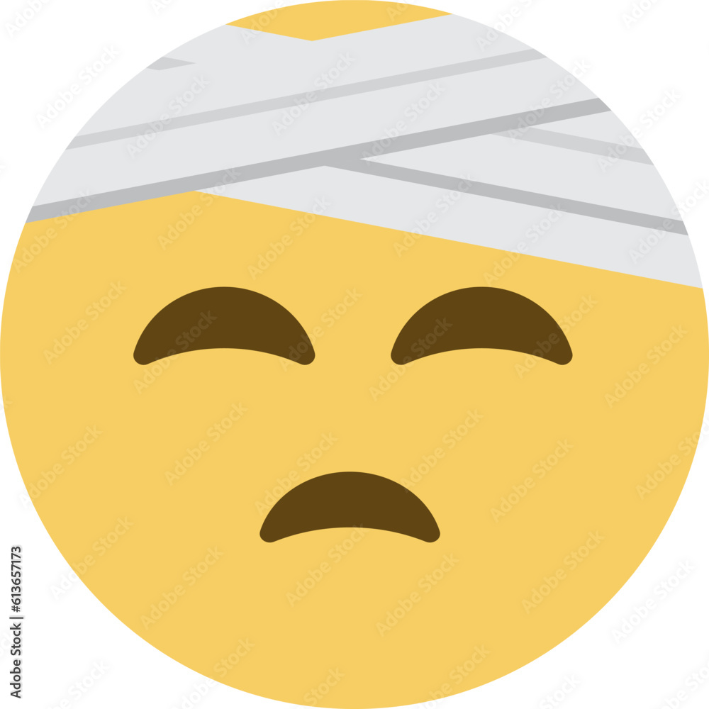 Top quality emoticon. Emoji with bandage. yellow face with a half frown and white bandage