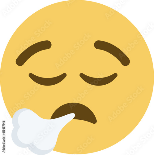 Face Exhaling vector emoji icon. A face showing a visible breath of air being dispelled. Used to represent relief, exhaustion, or as a sigh of disappointment or displeasure.
