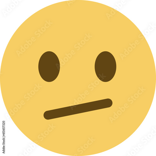 Top quality emoticon. Confused emoji. Nonplussed emoticon with frowned lips. Yellow face emoji. Popular element.